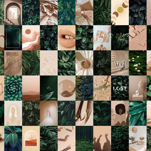 Boujee Boho Wall Collage Kit Aesthetic | Botanical Green Photo Collage Kit | Plants Neutral Dorm Set ( DIGITAL DOWNLOAD ) | 126 PCS