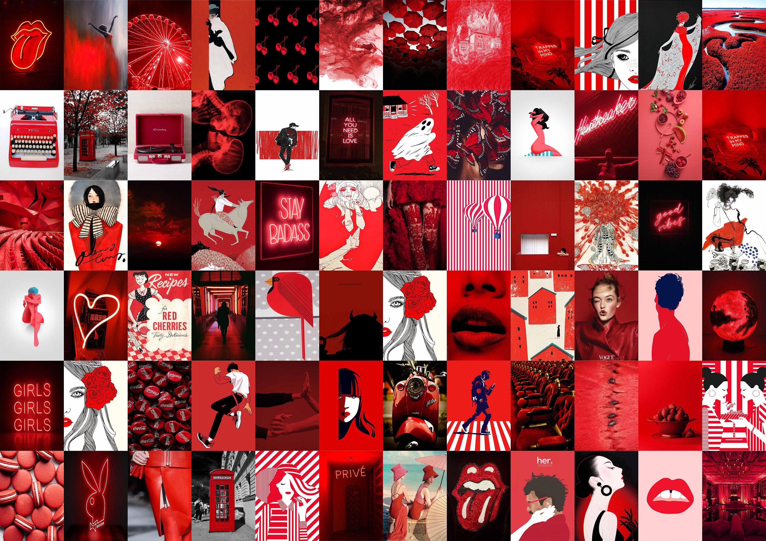 112PCS, Downtown Girl Aesthetic Wall Collage Kit, 90s / Grunge Aesthetic,  Black/red Aesthetic, Aesthetic Collage Kit, Digital Download 
