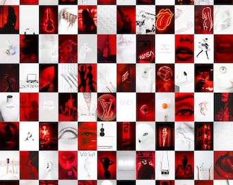Red and White Photo Collage Kit | Aesthetic Room Decor (Digital Download)