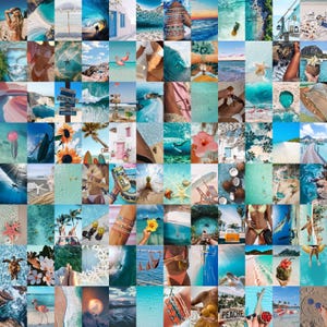 110 PCS Summer Wall Collage Kit | Summer Beach Photo Collage | Blue Boho Tropical Beach Wall Decor | Summer Aesthetic Wall Decor | DIGITAL