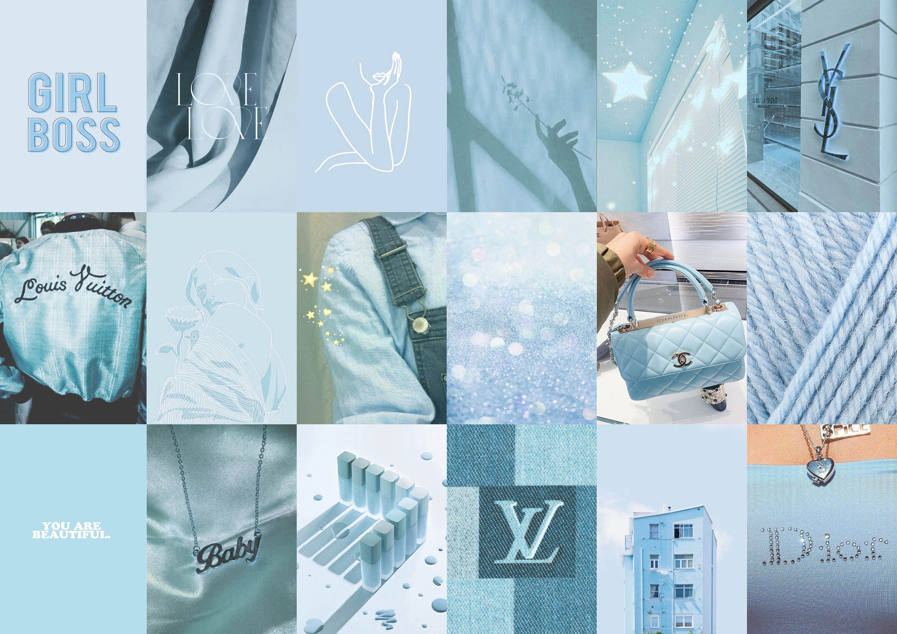 Light Blue Aesthetic Photo Collage Baby Blue Wall Collage 