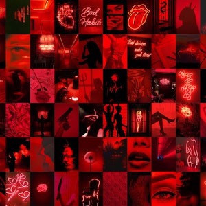 Red Aesthetic Collage Wall Kit Neon Red Collages Printable Etsy
