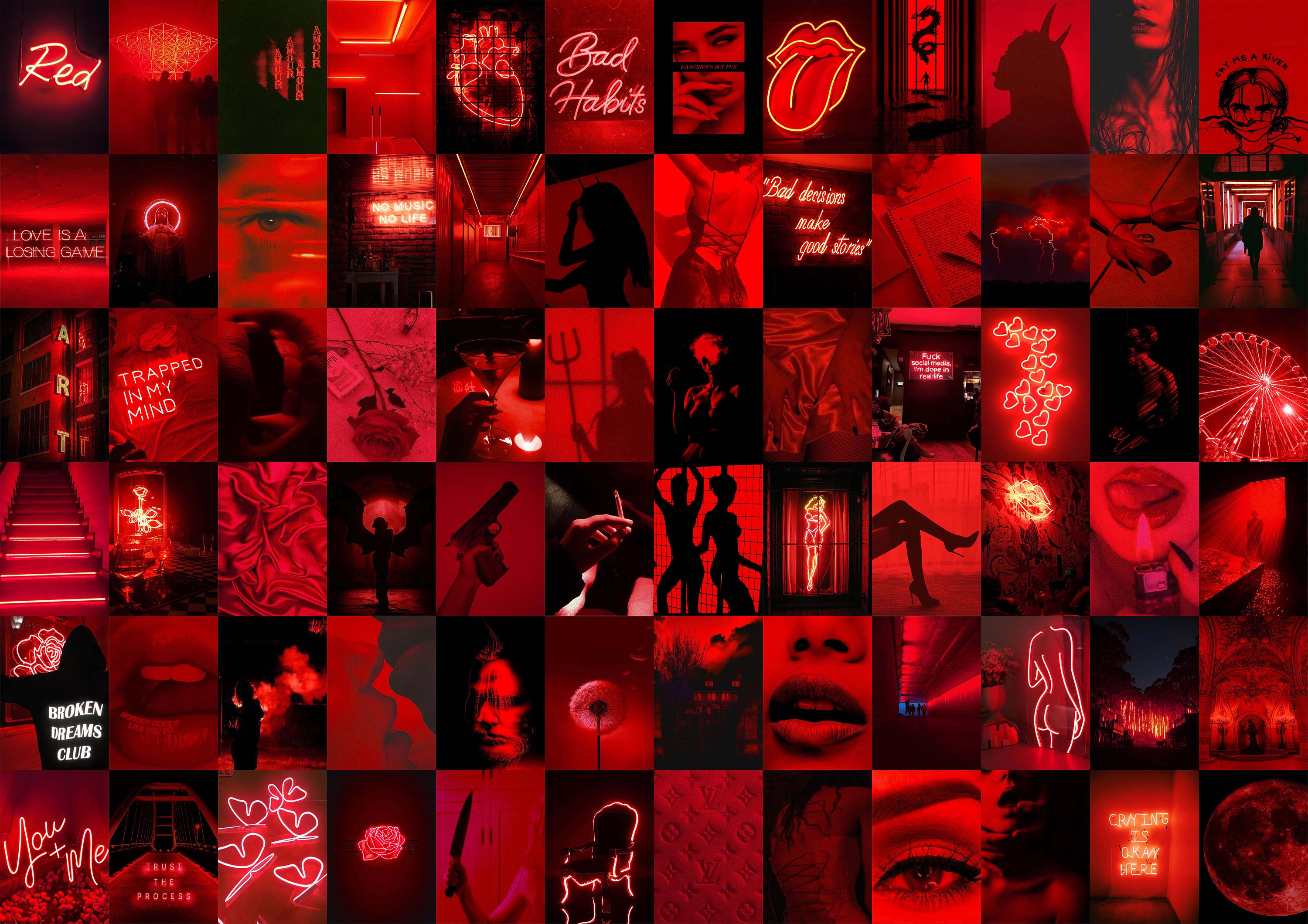 A5 / Red Aesthetic Collage Wall Kit / Neon Red Collages Etsy