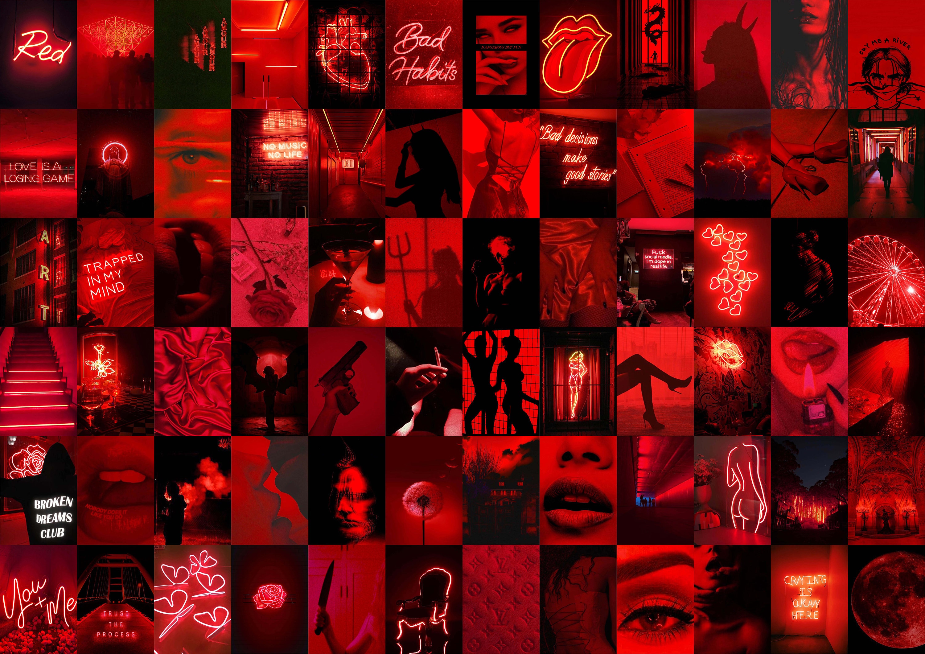 Red Collage Wall Kit Neon Red Printable -