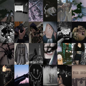 May include: A collage of black and white images with a dark aesthetic. Includes a close-up of a tarantula, a pack of Marlboro cigarettes, a photo of the Eiffel Tower, and a close-up of an eye.