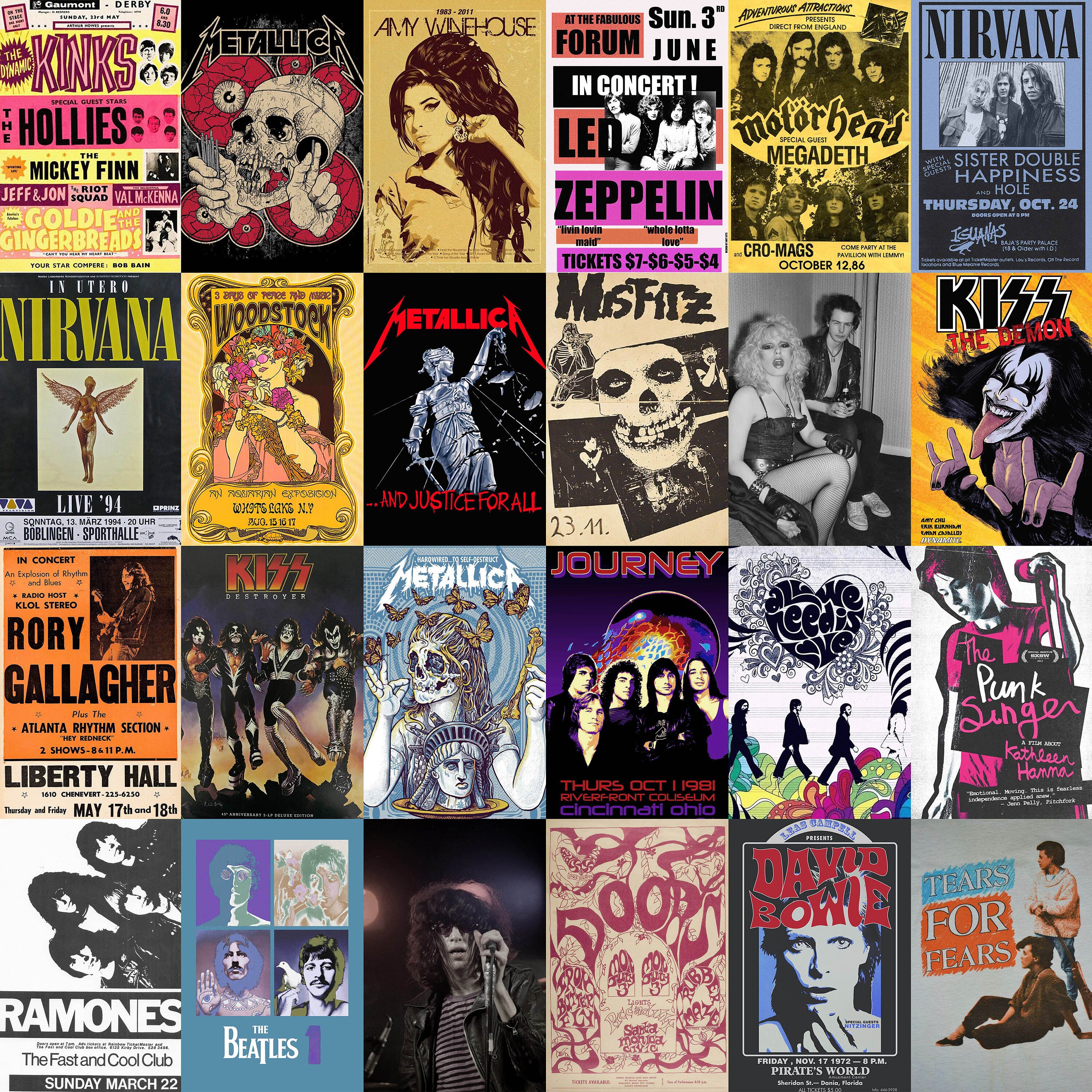Vintage Rock Concert Poster Collage Kit | Punk, Classic Rock
