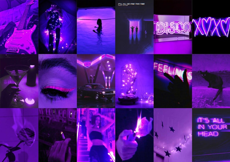 Purple Neon Aesthetic Photo Collage Euphoria Purple Wall - Etsy