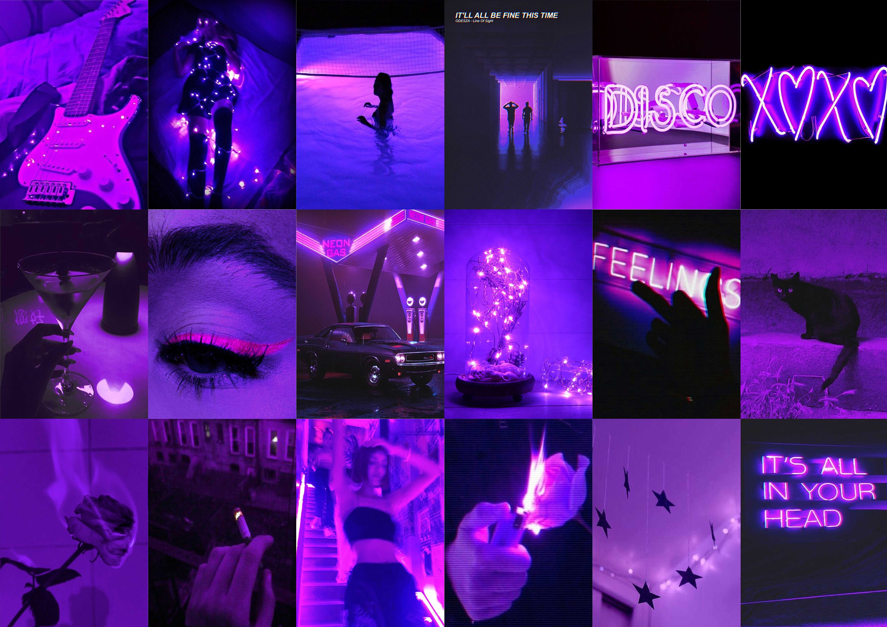 Purple Neon Aesthetic Photo Collage Euphoria Purple Wall | Etsy