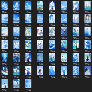 May include: A collection of 155 digital illustrations featuring a blue and white color scheme. The illustrations depict a variety of scenes, including landscapes, cityscapes, and portraits.