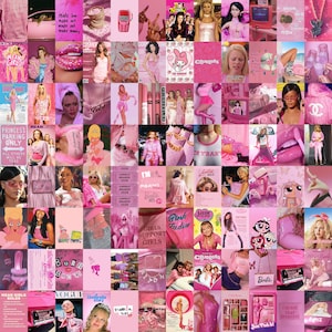 Kit de collage de pared Boujee Babie Pink de los años 90 y 2000, 100 piezas, impresión fotográfica estética de Barbie vintage Y2K, decoración de dormitorio universitario para adolescentes, DIGITAL