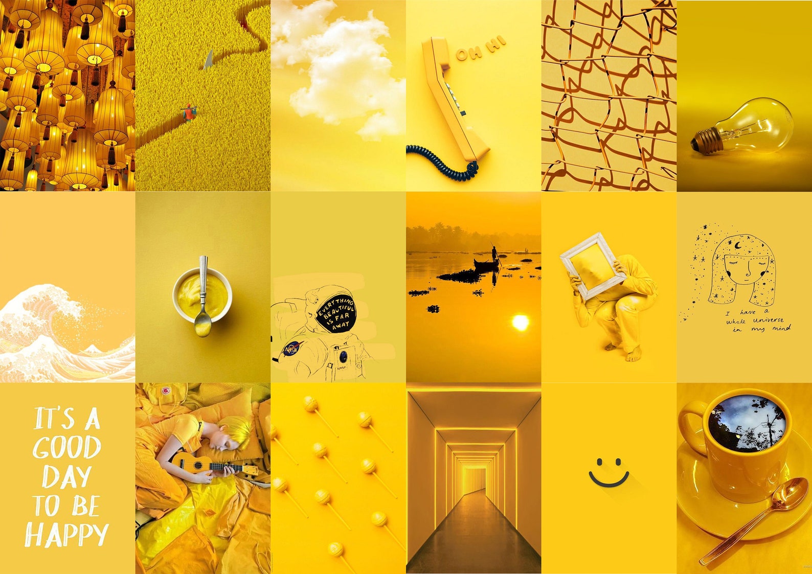 Pastel Yellow Wall Collage Kit Yellow Aesthetic Photo Etsy