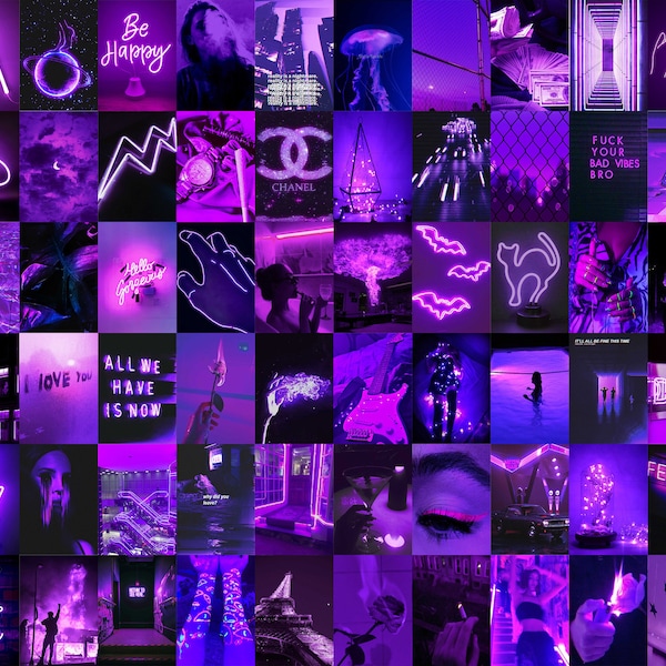 Purple Neon Aesthetic Photo Collage | Euphoria Purple Wall Collage Kit |  Dark Purple Room Decor ( DIGITAL DOWNLOAD ) | 193 PCS