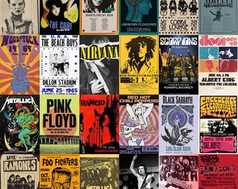 Vintage Rock Concert Poster Collage Kit | Punk, Classic Rock