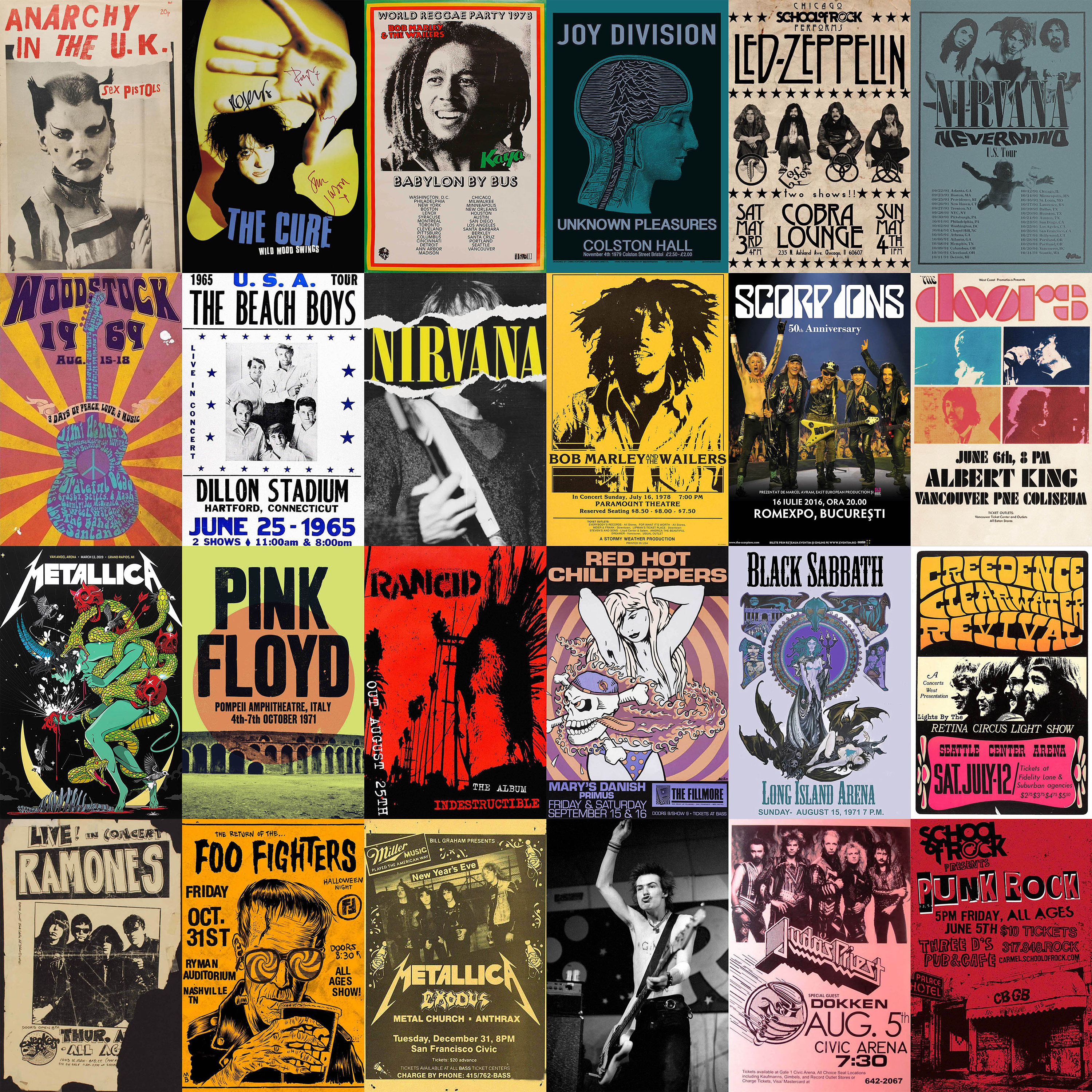 Vintage Rock Concert Poster Collage Kit | Punk, Classic Rock