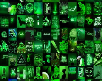 Euphoria Grün Neon Foto Collage Kit | Ästhetisches Raumdekor (Digitaler Download)