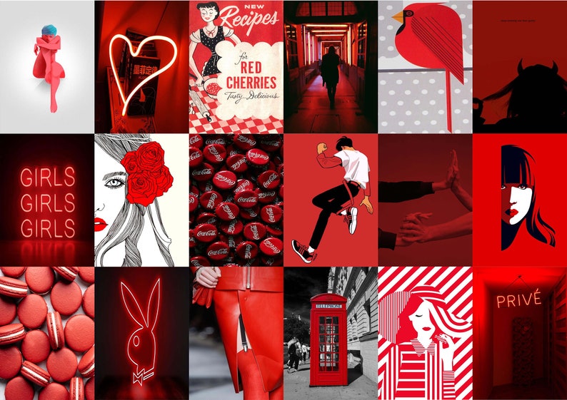 Red Wall Collage Kit Boujee Red Aesthetic Photo Collage Etsy Canada