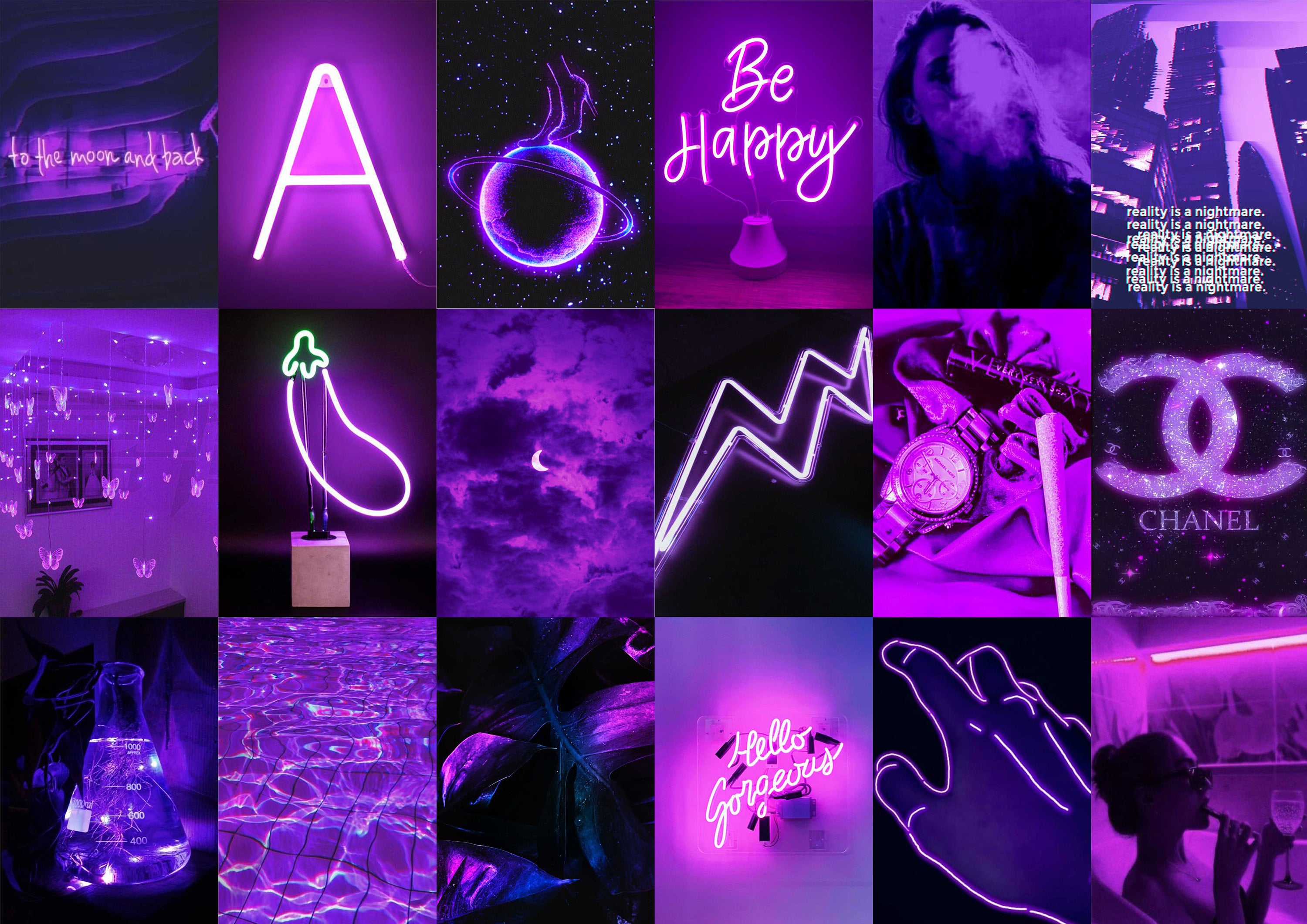 Purple Neon Aesthetic Photo Collage Euphoria Purple Wall | Etsy