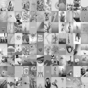 Puede incluir: Un collage de imágenes en blanco y negro con varios temas, que incluyen la naturaleza, citas y diseños abstractos. Las imágenes están dispuestas en una cuadrícula y incluyen texto como "cansado", "lo siento", "reina", "encuentra tu alma", "siempre fuiste tú" y "relajate".