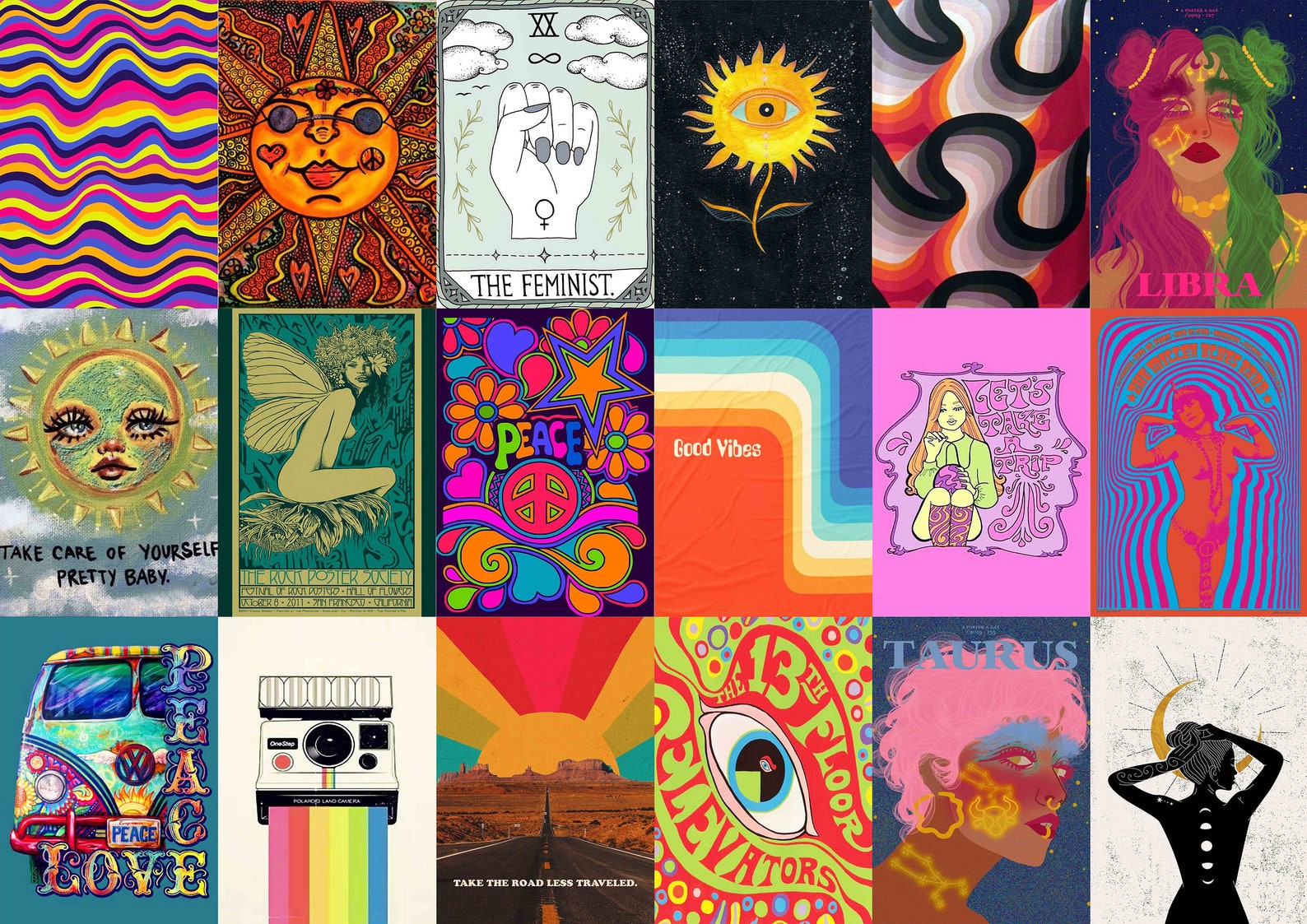 Retro Hippie Aesthetic Photo Collage Vintage Hippie Wall Collage Kit ...