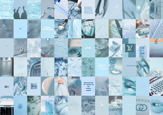 Light Blue Aesthetic Photo Collage Baby Blue Wall Collage Etsy