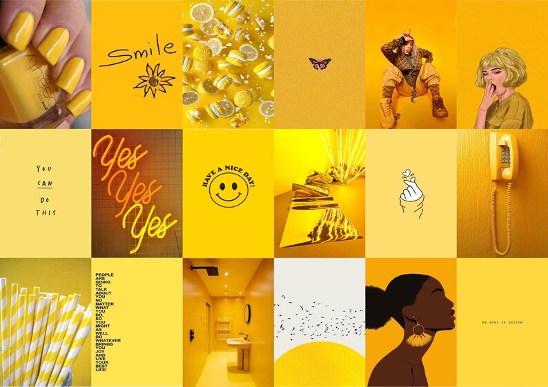 Pastel Yellow Wall Collage Kit Yellow Aesthetic Photo Etsy