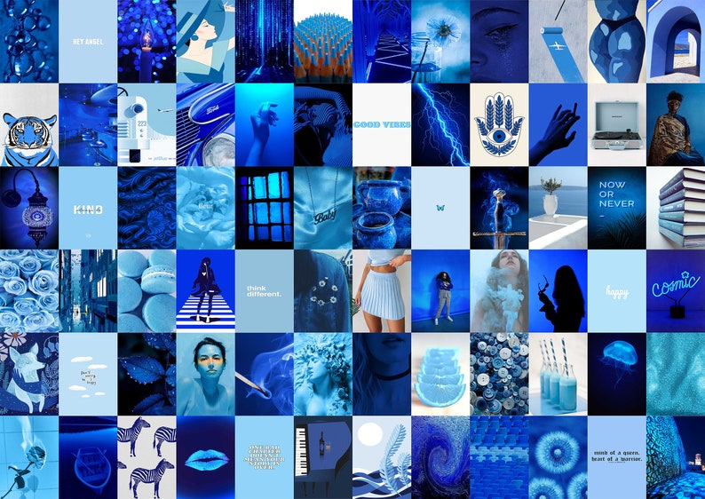 Blue Wall Collage Kit Blue Aesthetic Photo Collage Boujee Blue Room