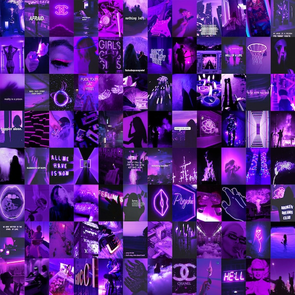 180 PCS Euphoria Purple Wall Collage Kit | Purple Neon Aesthetic Photo Collage Print | Boujee Dark Purple Pictures Room Decor DIGITAL 4x6