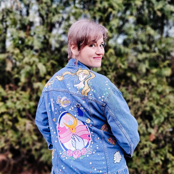 Handpainted Beaded Sailor Moon Denim Jacket