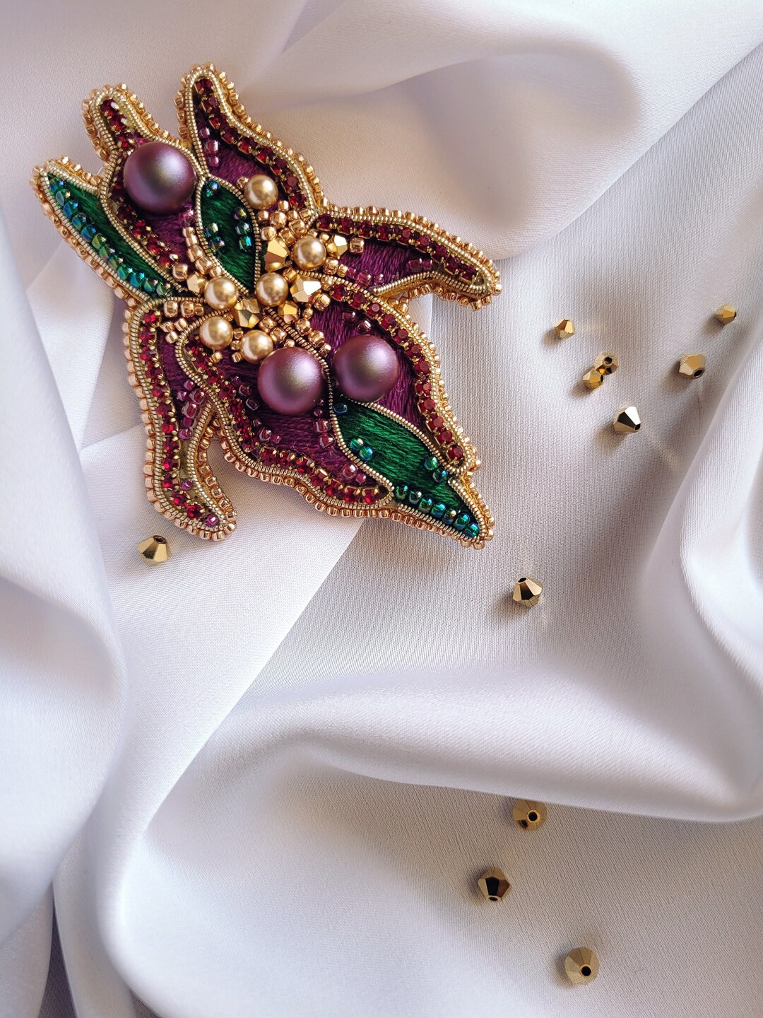 Beaded Embroidery Iris Brooch Tutorial – DIY Master Class (PDF Pattern ...