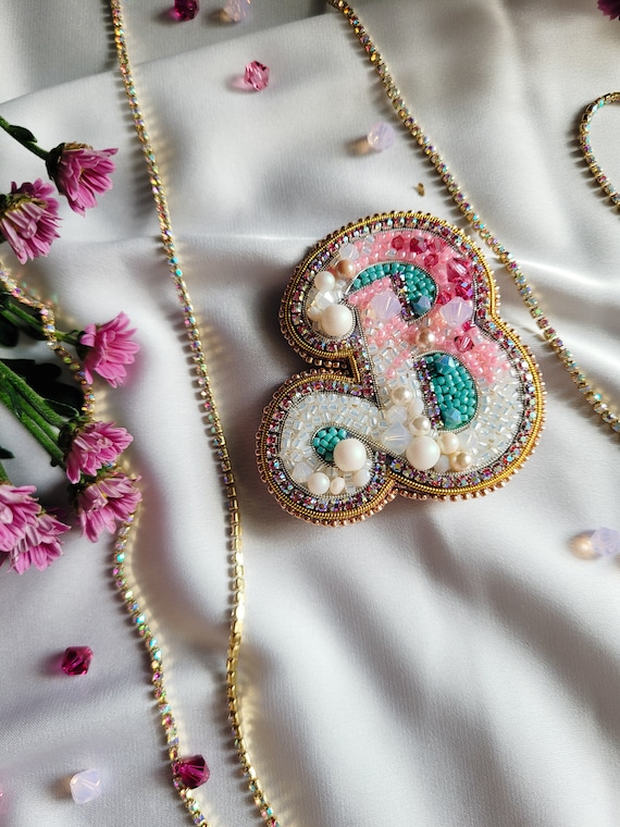 Handmade Beaded Barbie Brooch Pin