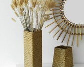 1pc Bamboo Woven Hand Knitting Nordic Vase, Straw Flowerpot, Flower basket, Home Decor