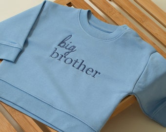 Embroidered Big Brother Sweatshirt - Baby Announcement Sweatshirt - Big Bro Top -  Older Sibling Baby Announcement- Big Brother Blue