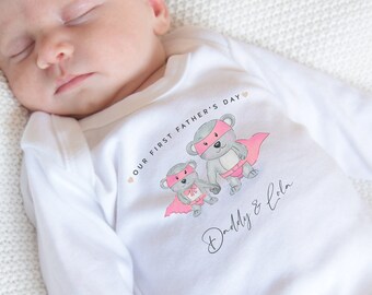Personalised Our First Father's Day Baby Grow Baby Outfit Father's Day Gifts Boys Girls Father's Day Gifts Pink