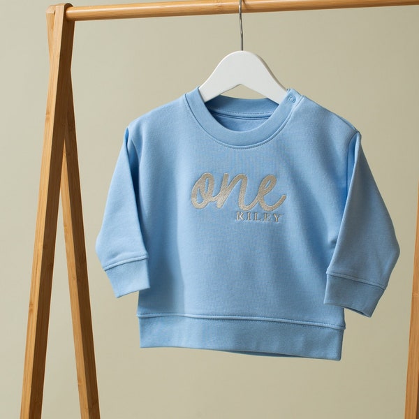 Personalised First Birthday Outfit - Birthday Sweatshirt - Girls Boys First Birthday Top -  Birthday Sweatshirt - Blue