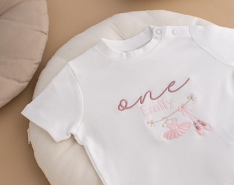 Embroidered Personalised Birthday T-shirt - Birthday Summer Top - Girls Twotu Birthday Top -  Birthday Top - Ballerina