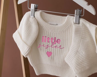 Little Sister Knitted Baby Outfit Embroidered Newborn Baby Gifts Neutral Baby Gifts Boys Girls Knitted Hello World Set