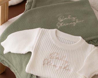 Personalised Knitted Baby Romper and Blanket Embroidered Newborn Baby Gifts Neutral Baby Gifts Boys Girls Knitted