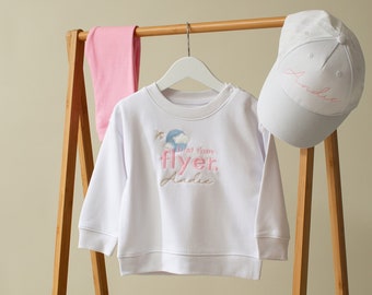 Embroidered First Time Flyer Sweatshirt - Children's Holiday Sweatshirt - Plane Top - My First Holiday Sweatshirt - PINK