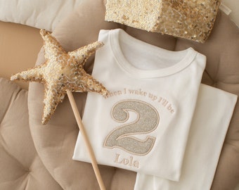 Embroidery Personalised Birthday Outfit - Girls Birthday Gifts -Boys Birthday -  When I Wake Up - Luxury Birthday - White Outfit Glitter