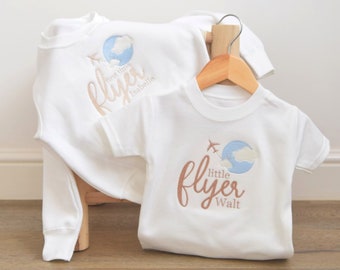 Embroidered First Time Flyer Sweatshirt - Children's Holiday Sweatshirt - Plane Top - My First Holiday Sweatshirt