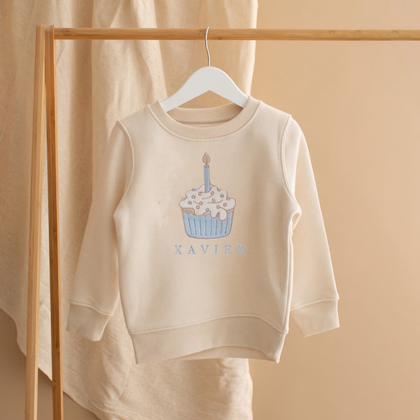 Embroidered Personalised First Birthday Sweatshirt - Birthday Sweatshirt - Girls Boys First Birthday Top - Cake - First Birthday Top - Taupe