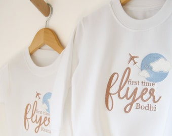 Embroidered First Time Flyer Sweatshirt - Children's Holiday Sweatshirt - Plane Top - My First Holiday Sweatshirt