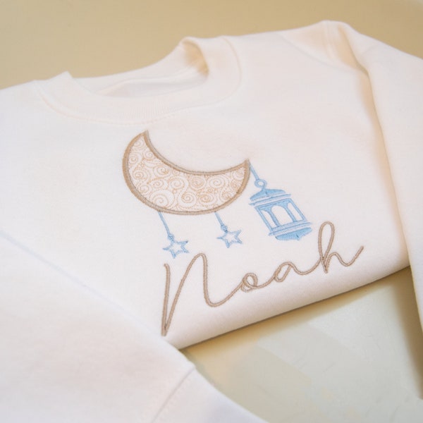 Embroidered Personalised Eid Sweatshirt - Personalised Eid Mubarak  Sweatshirt - Any Name - Girls Tops - Boys Tops - Personalised Gifts