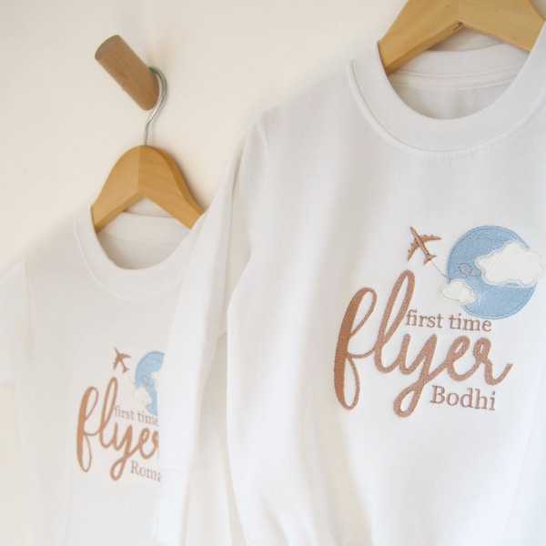 Embroidered First Time Flyer Sweatshirt - Children's Holiday Sweatshirt - Plane Top - My First Holiday Sweatshirt