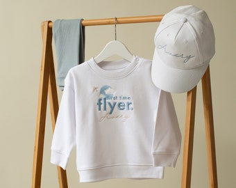 Embroidered First Time Flyer Sweatshirt - Children's Holiday Sweatshirt - Plane Top - My First Holiday Sweatshirt - BLUE