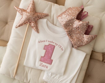 Embroidery Personalised Birthday Outfit - Girls Birthday Gifts -Boys Birthday -  When I Wake Up - Luxury Birthday - White Outfit Glitter