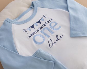 Personalised When I Wake Up Night Set - Birthday Gifts - Boys Birthday Set - Brown - Embroidered Birthday Outfit