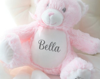 Personalised Name Baby Teddy Mini Baby Newborn Teddy Gifts Birthday Girls Boys Personalised Teddy Pink Classic Teddy