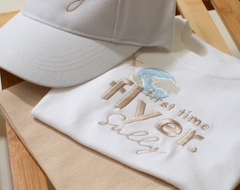 Embroidered First Time Flyer Sweatshirt - Children's Holiday Plane Top - BEIGE