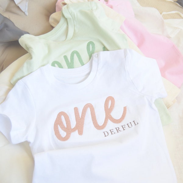 Embroidered Onederful Birthday T-shirt - Birthday Top - Girls Boys First Birthday Top - One Birthday Sweatshirt
